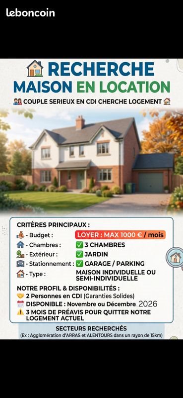 Maison à louer, 90m², Arras