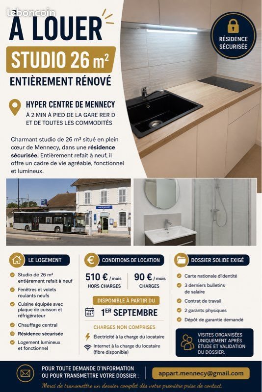 Appartement à louer, 26m², Mennecy
