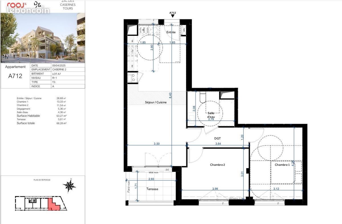 Appartement à vendre, 63m², Tours
