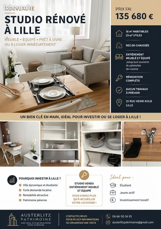 Appartement à vendre, 25m², Lille