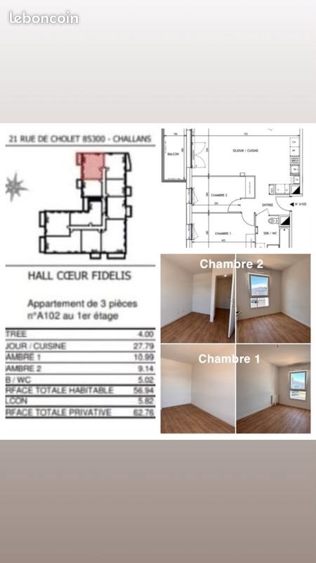 Appartement à louer, 57m², Challans