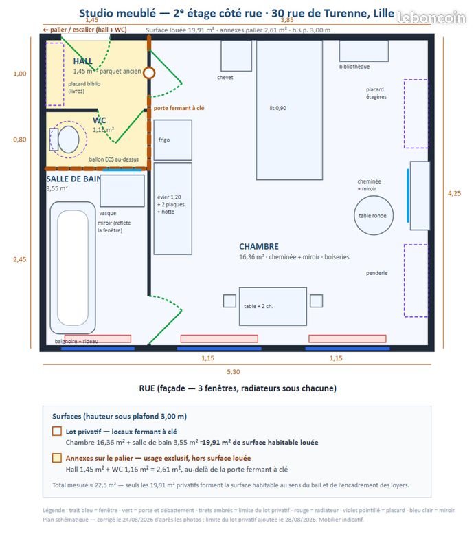 Appartement à louer, 19m², Lille