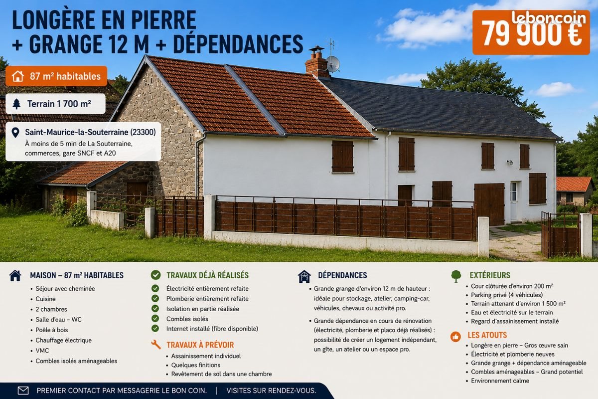 Maison à vendre, 87m², Saint-Maurice-la-Souterraine