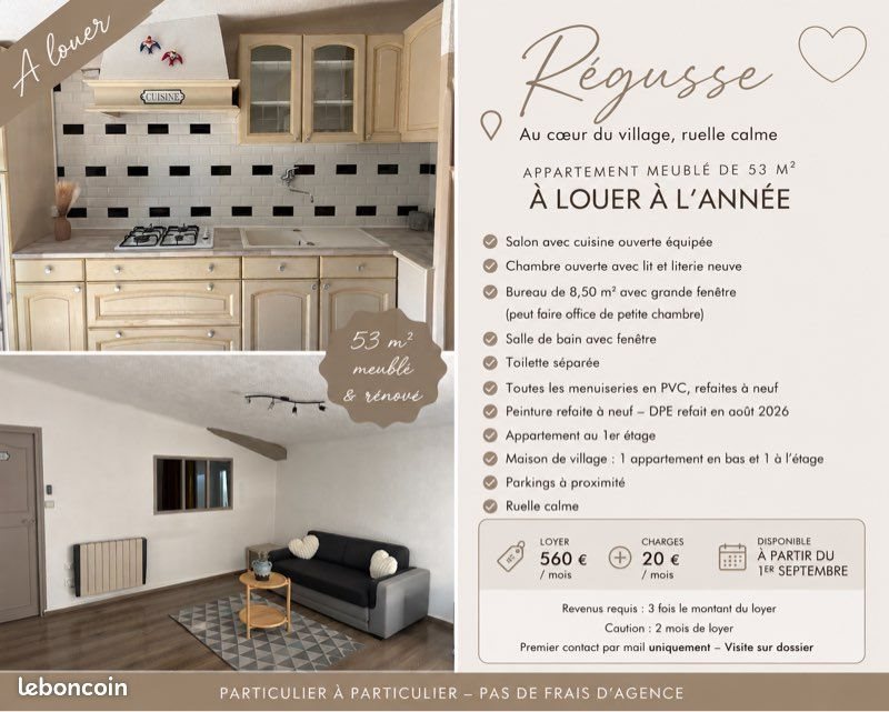 Appartement à louer, 54m², Régusse