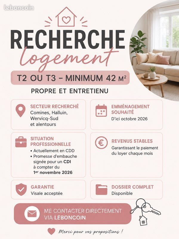 Appartement à louer, 42m², Linselles