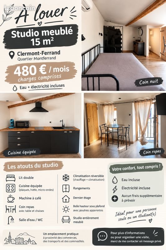 Appartement à louer, 15m², Clermont-Ferrand