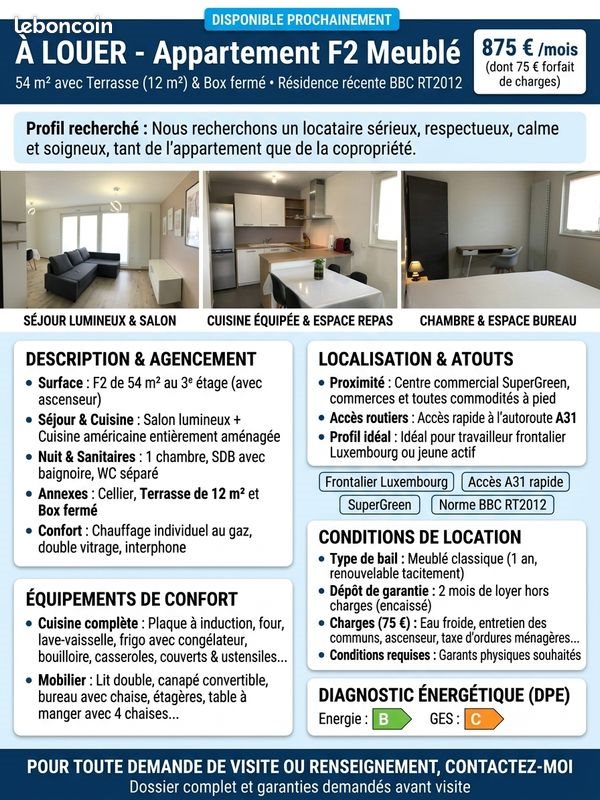 Appartement à louer, 54m², Terville