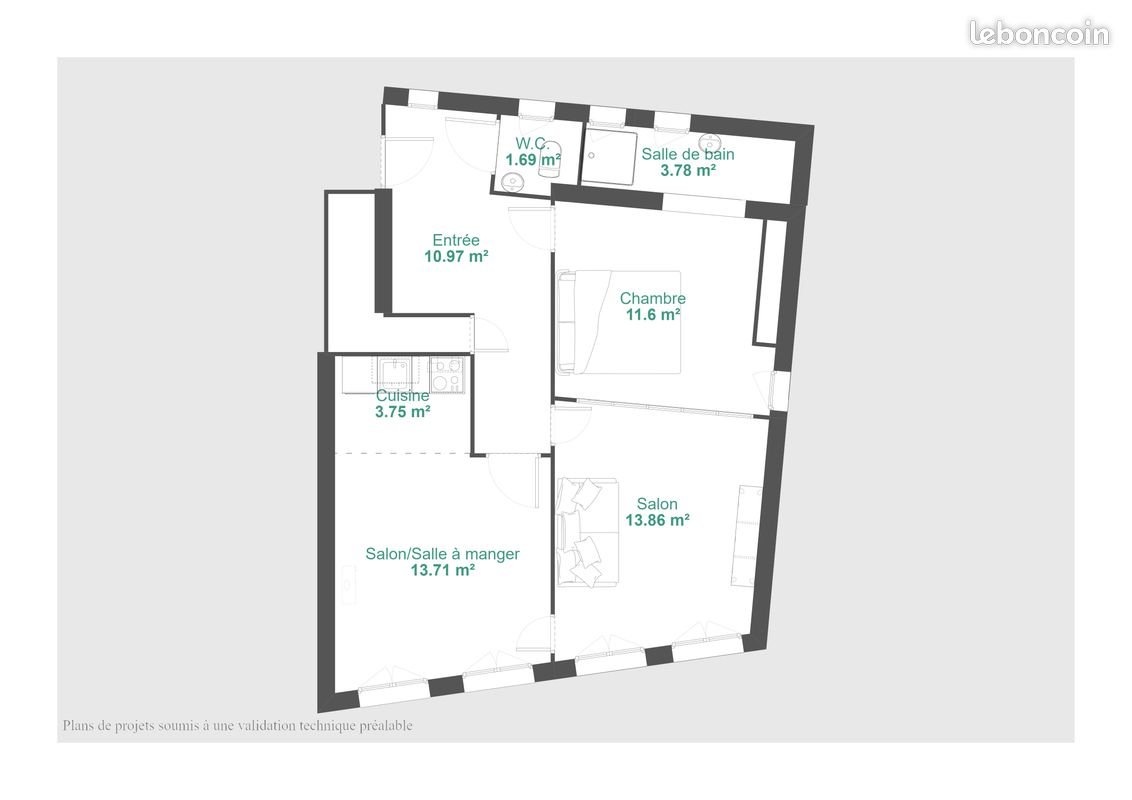 Appartement à louer, 58m², Laon
