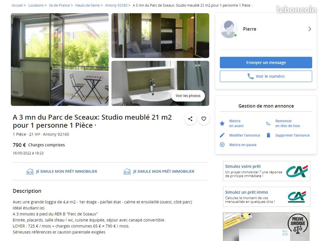 Appartement à louer, 21m², Antony
