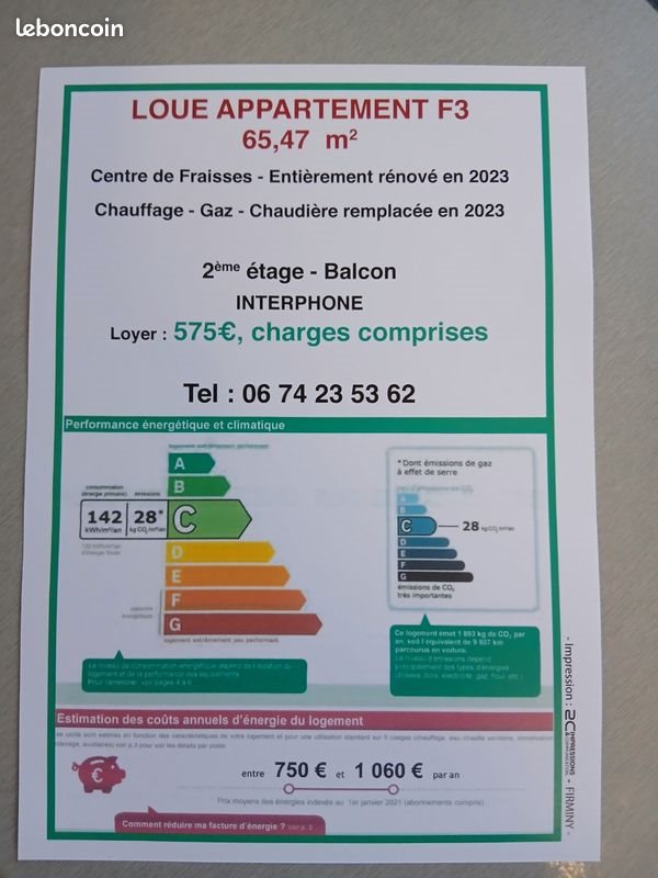 Appartement à louer, 65m², Fraisses