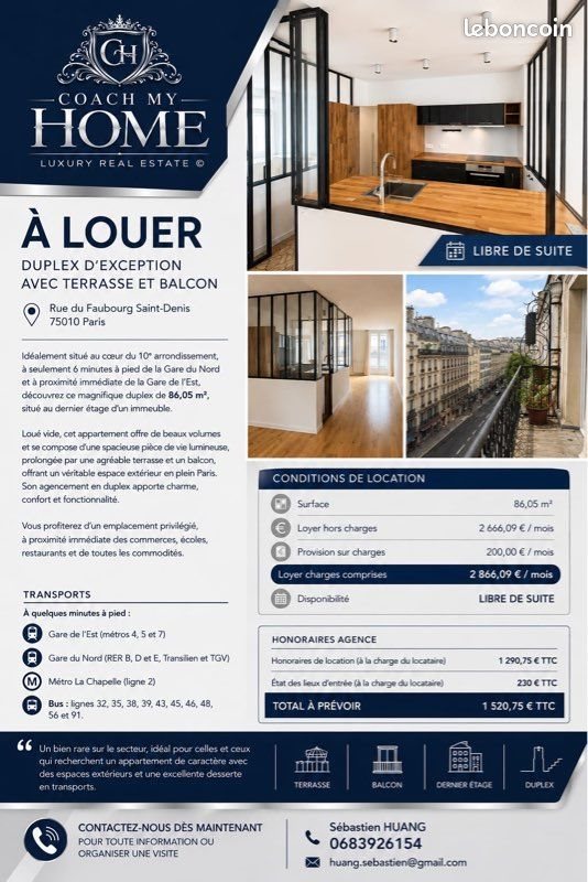Appartement à louer, 86m², Paris 10ème