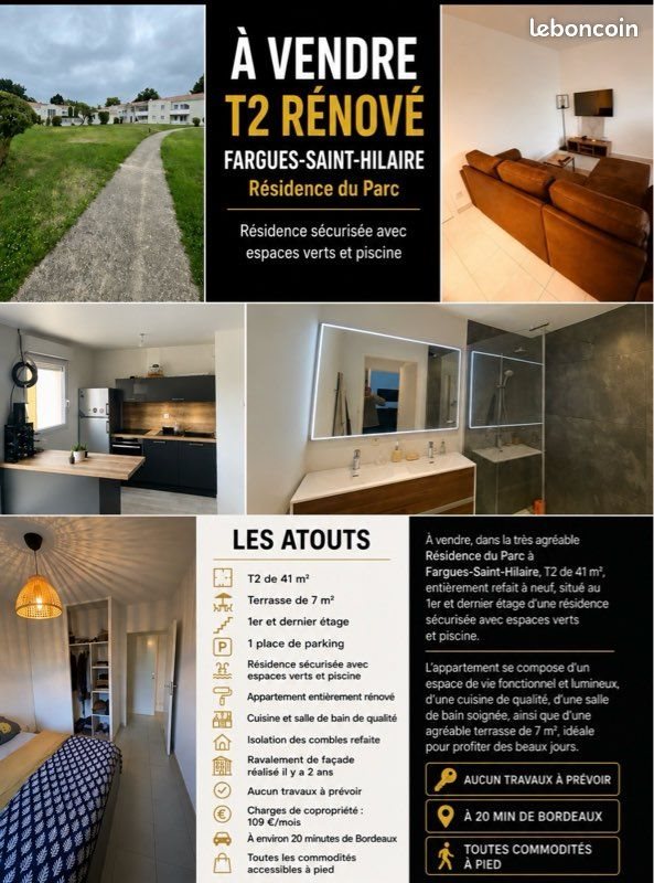 Appartement à vendre, 41m², Fargues-Saint-Hilaire