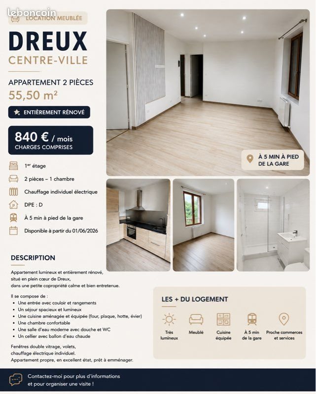 Appartement à louer, 55m², Dreux