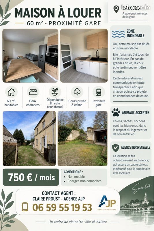Maison à louer, 60m², Saintes