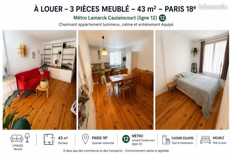 Appartement à louer, 43m², Paris 18ème