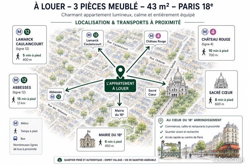 Appartement à louer, 43m², Paris 18ème