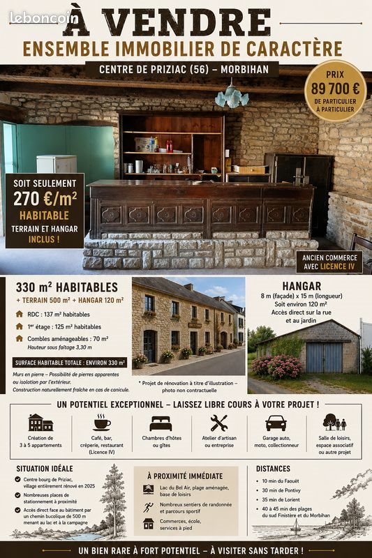 Maison à vendre, 330m², Priziac