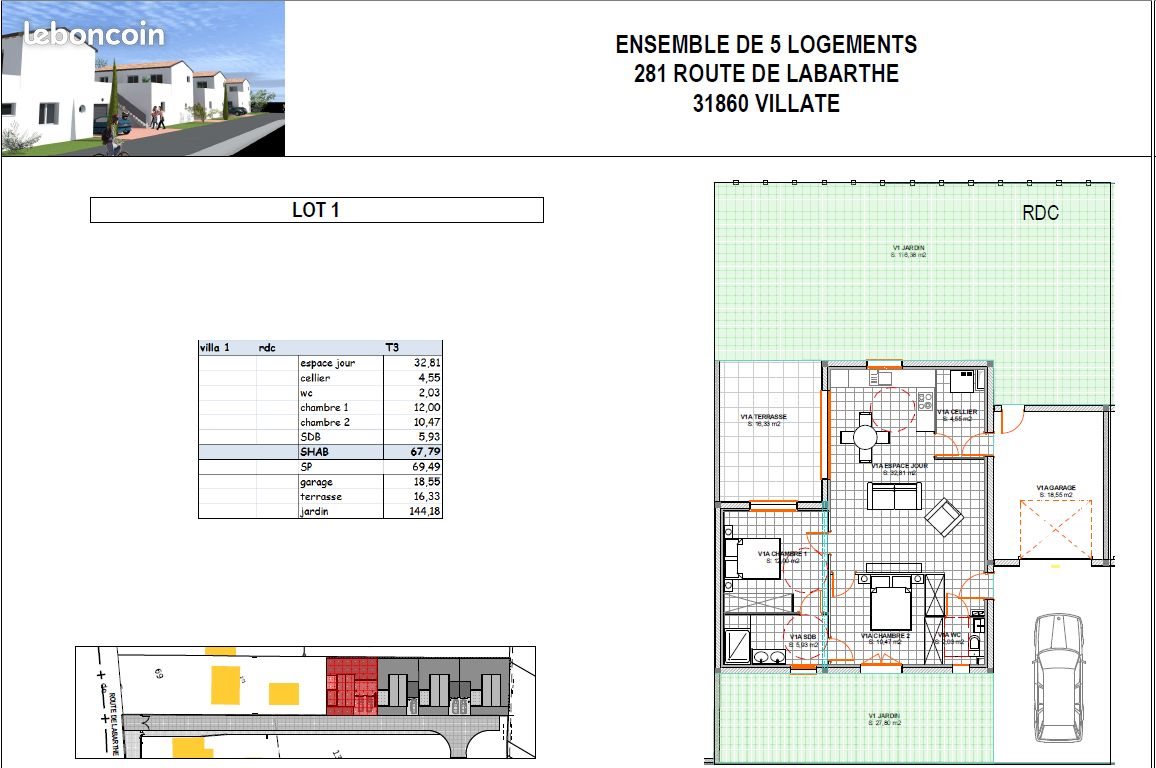 Appartement à louer, 68m², Villate