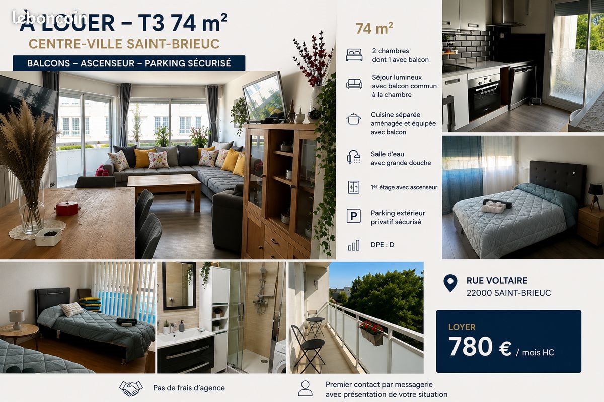 Appartement à louer, 74m², Saint-Brieuc