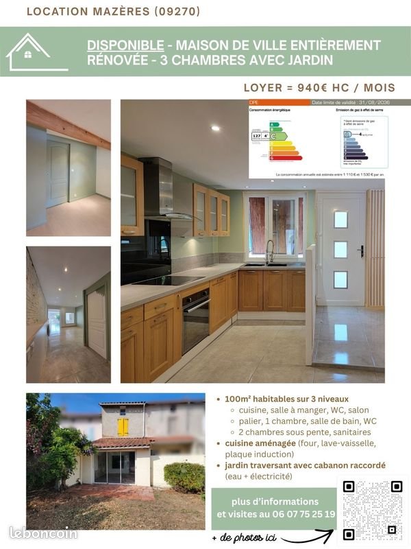 Maison à louer, 100m², Mazères