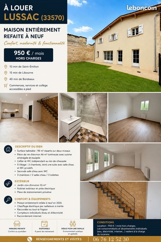 Maison à louer, 98m², Lussac