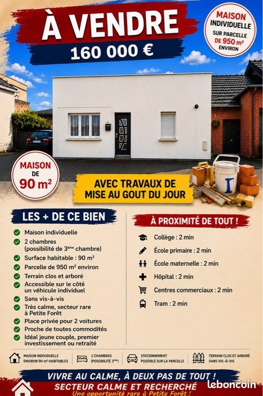 Maison à vendre, 90m², Petite-Forêt