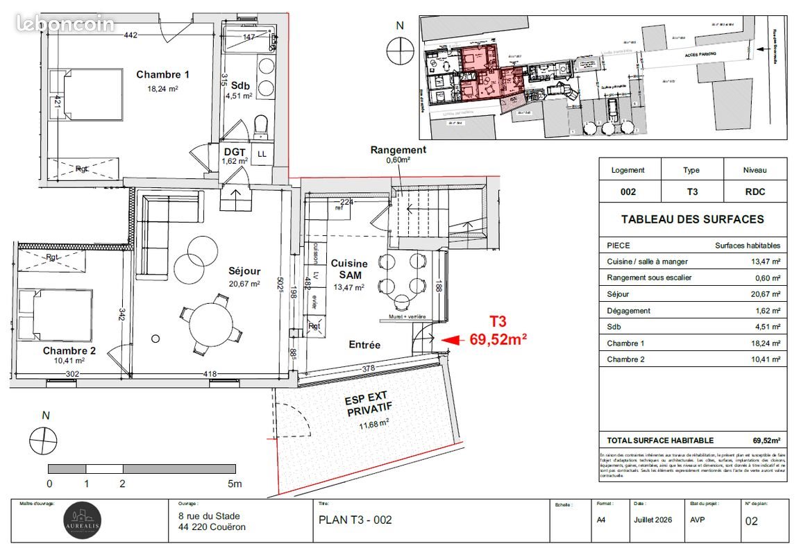 Appartement à vendre, 70m², Couëron