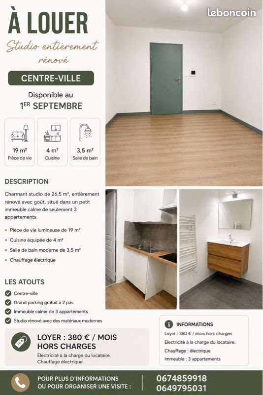 Appartement à louer, 26m², Saint-Girons