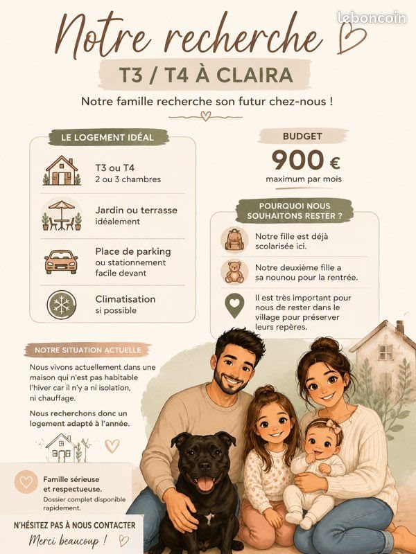 Appartement à louer, 60m², Claira