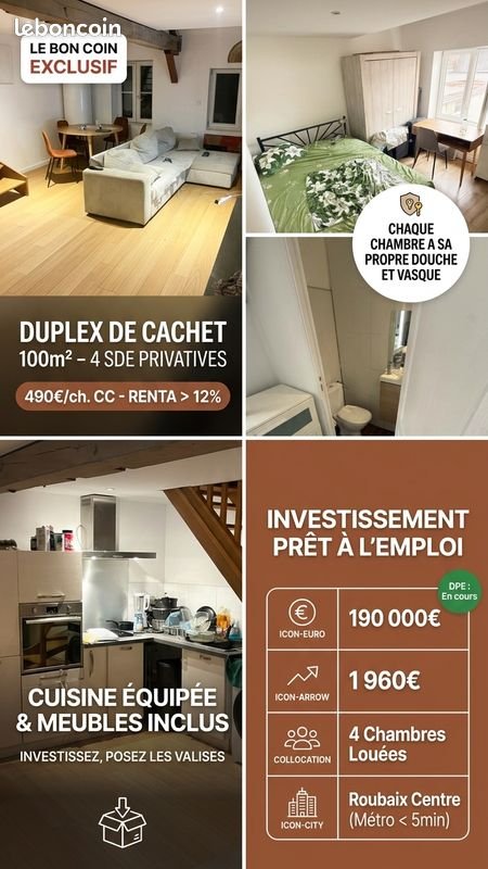 Appartement à vendre, 100m², Roubaix