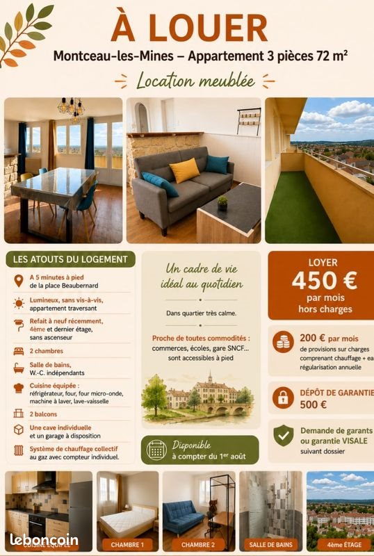 Appartement à louer, 72m², Montceau-les-Mines