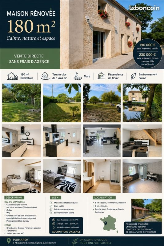 Maison à vendre, 180m², Puihardy
