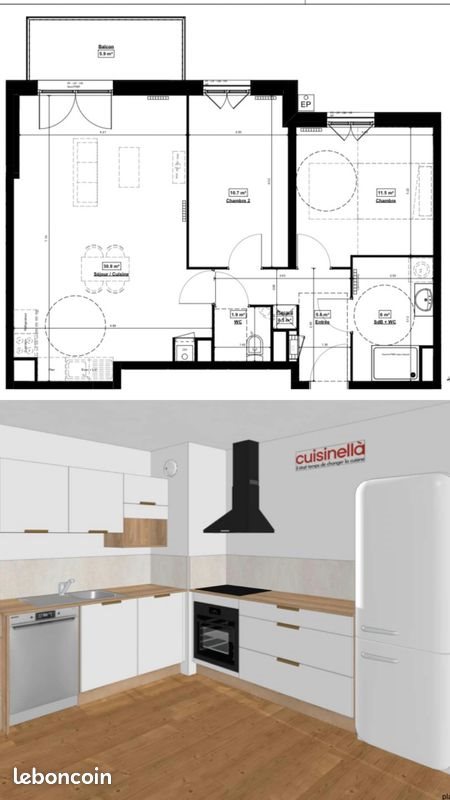 Appartement à louer, 67m², Hem