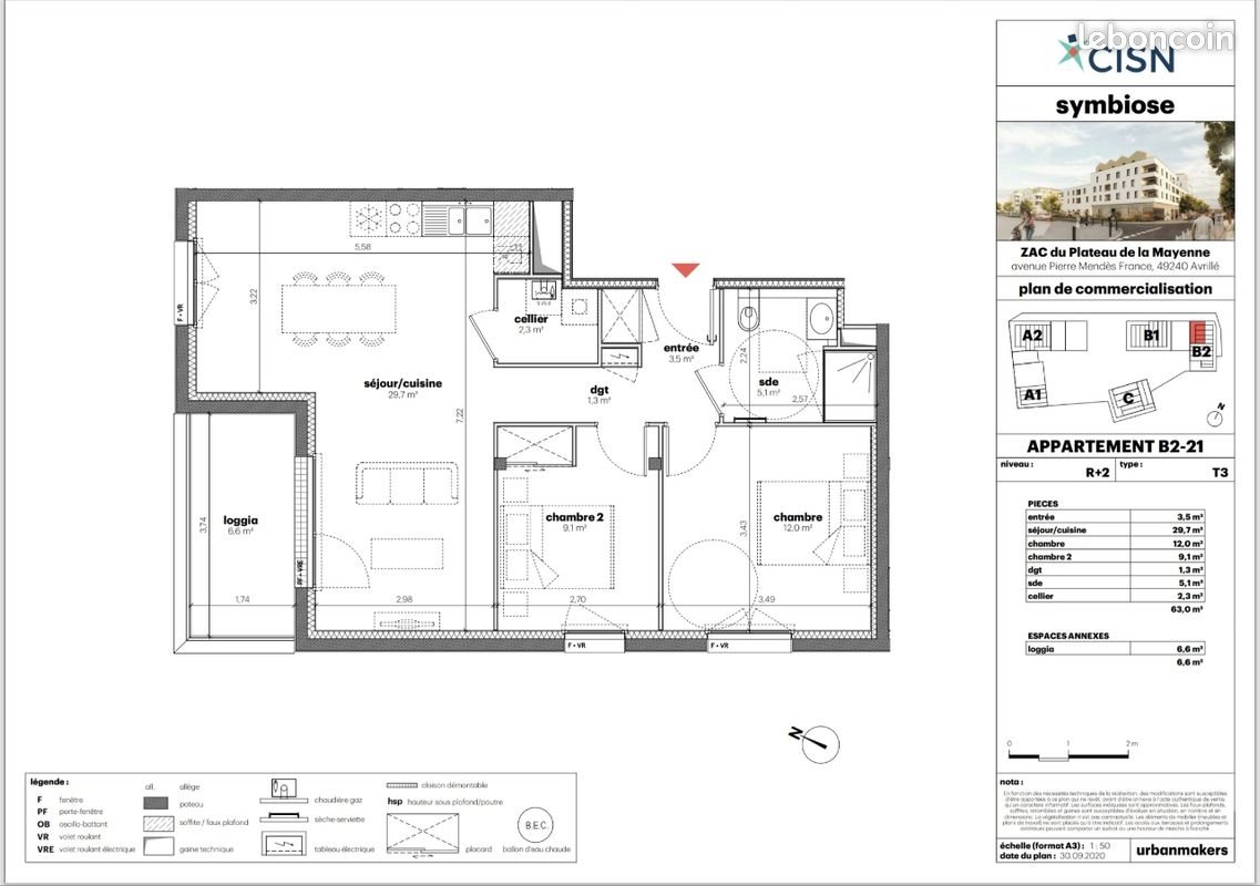Appartement à vendre, 63m², Avrillé