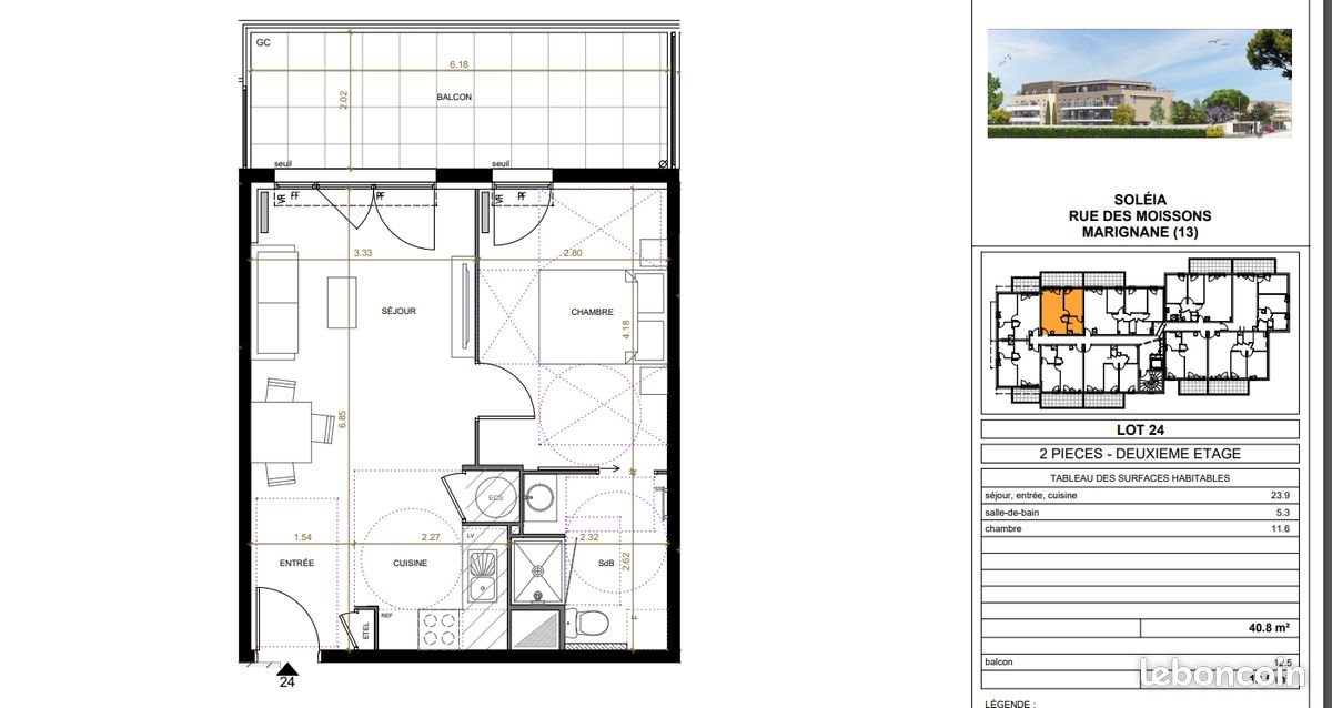 Appartement à louer, 41m², Marignane
