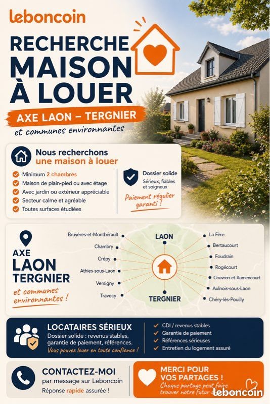 Maison à louer, 60m², Laon