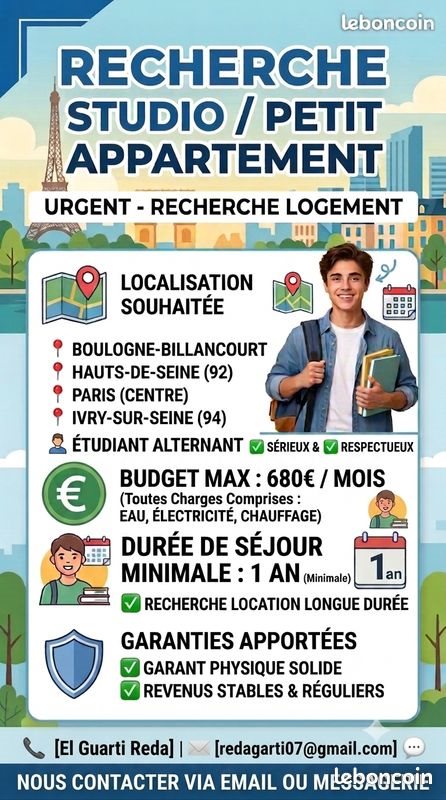 Appartement à louer, 18m², Boulogne-Billancourt