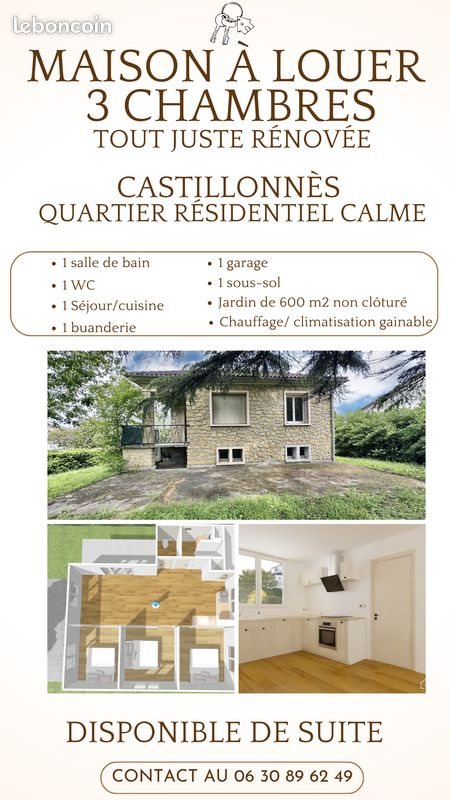Maison à louer, 80m², Castillonnès