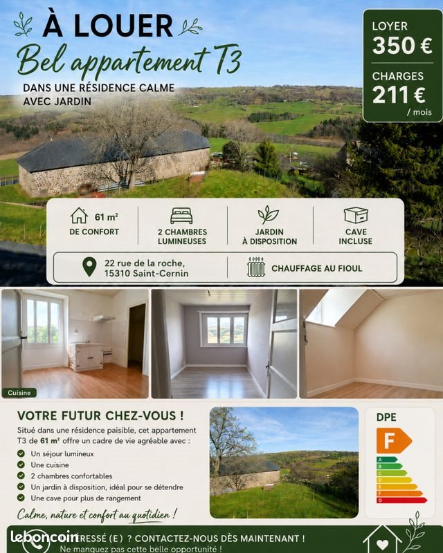 Appartement à louer, 61m², Saint-Cernin