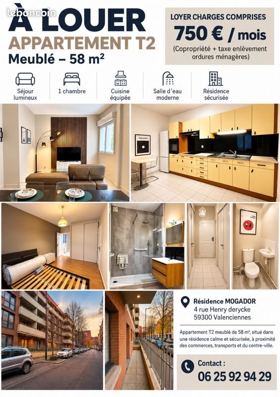 Appartement à louer, 58m², Valenciennes