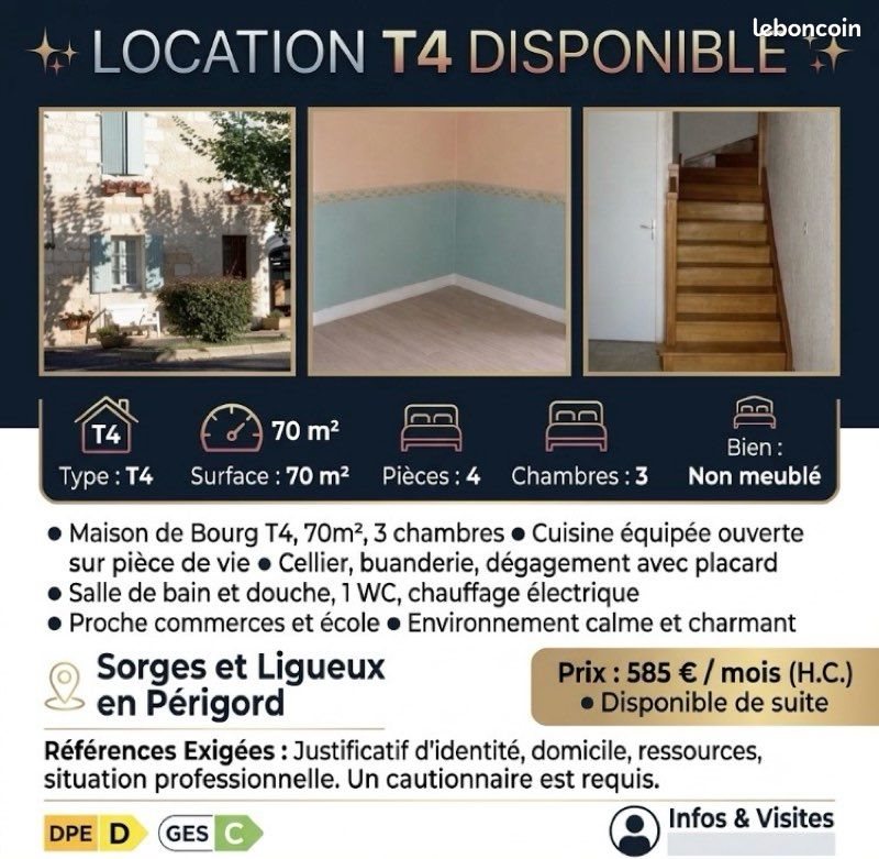 Maison à louer, 70m², Sorges