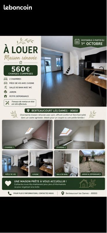 Maison à louer, 50m², Berteaucourt-les-Dames