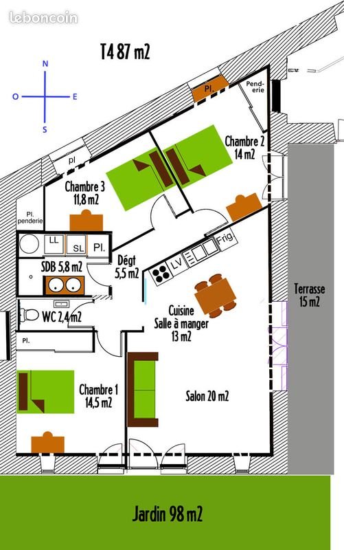 Appartement à louer, 95m², Nay