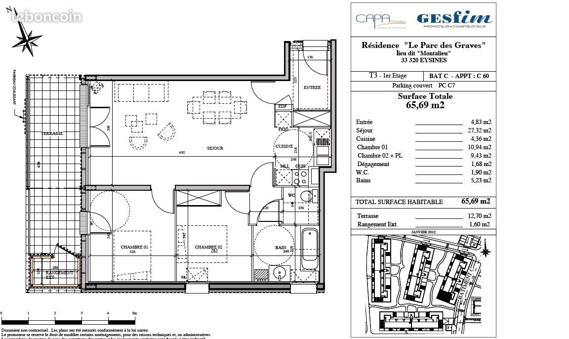 Appartement à louer, 66m², Eysines