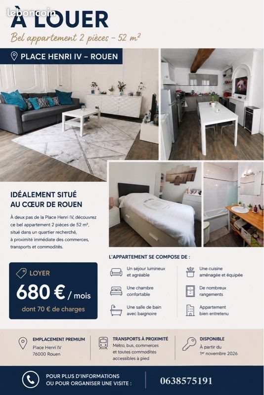 Appartement à louer, 52m², Rouen