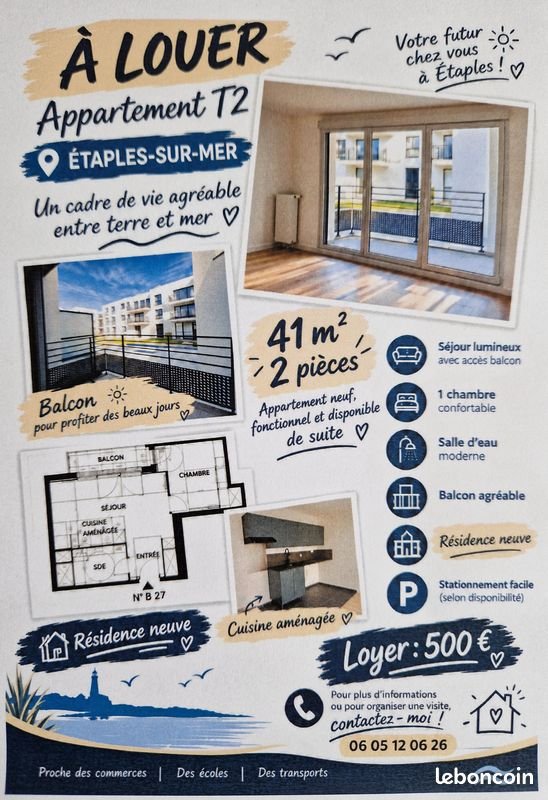 Appartement à louer, 41m², Étaples