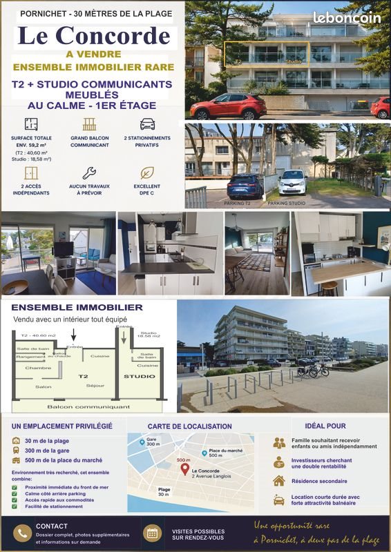 Appartement à vendre, 59m², Pornichet