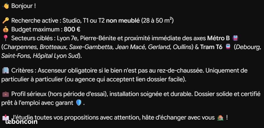 Appartement à louer, 35m², Lyon 7ème