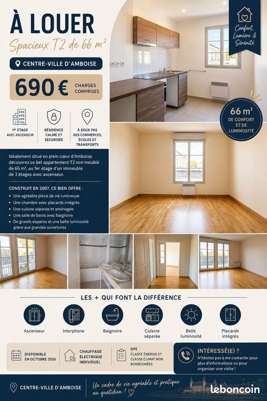 Appartement à louer, 66m², Amboise