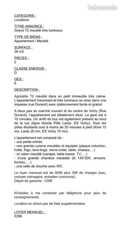 Appartement à louer, 38m², Vichy
